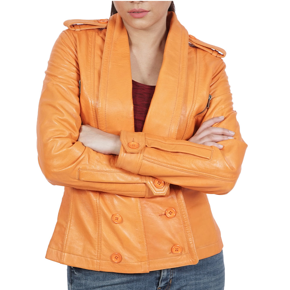 Ladies orange shop leather jacket