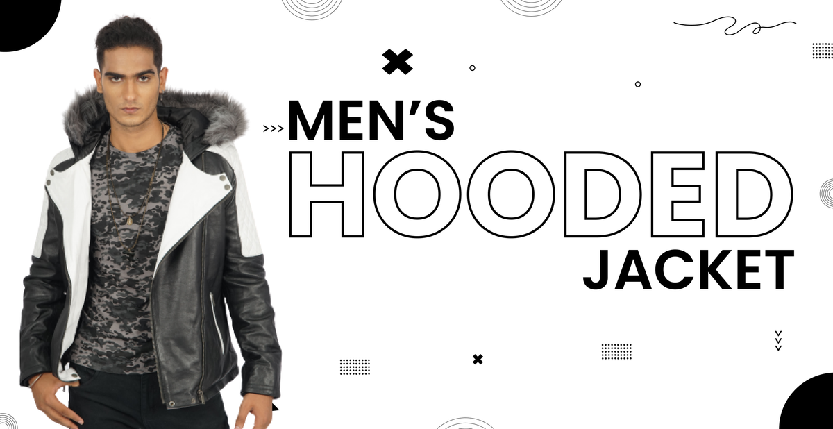 Man wearing black and white faux fur hooded jacket, camo shirt, modern outerwear style