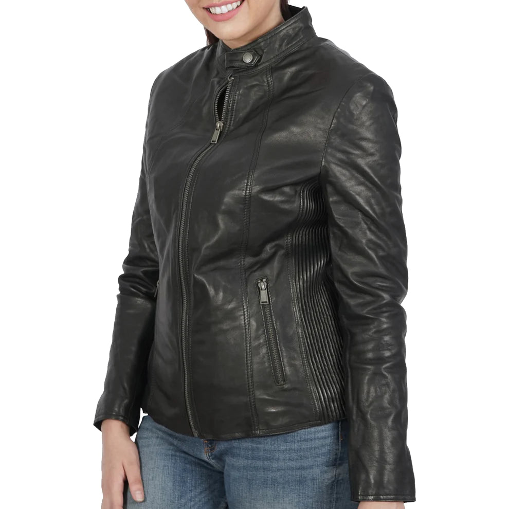 Boston Harbour Sylvia Biker Leather Jacket: A Symphony of Grace and Resilience