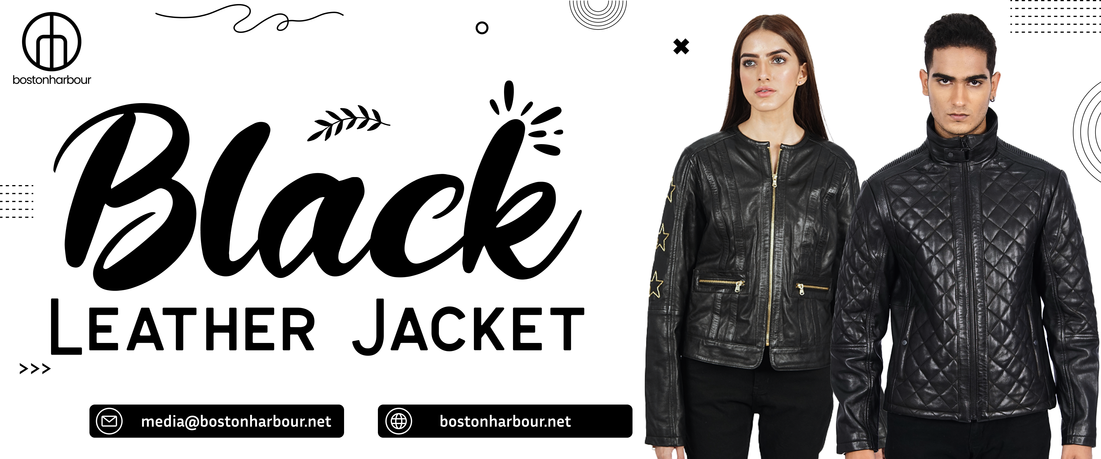 Two people wearing black leather jackets are standing next to each other.