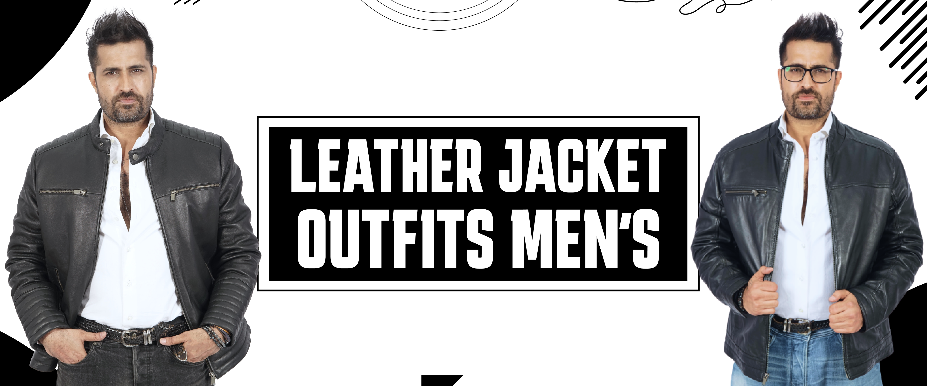 Men modeling black leather jackets with white shirts and jeans, leather jacket outfits men's
