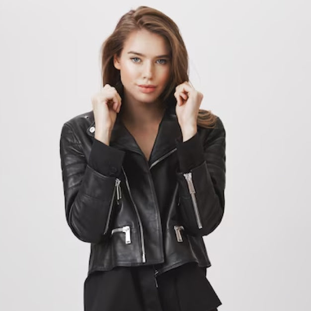 Women leather biker jackets by Boston Harbour showcasing edgy and premium quality style