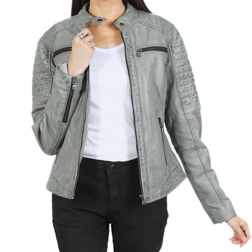 Donna Grey Leather Jacket