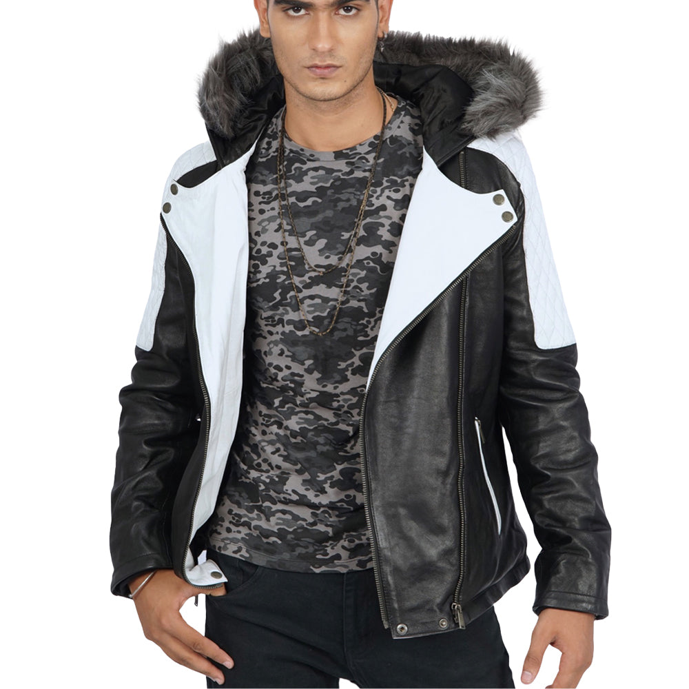 Fur lined discount hooded leather jacket