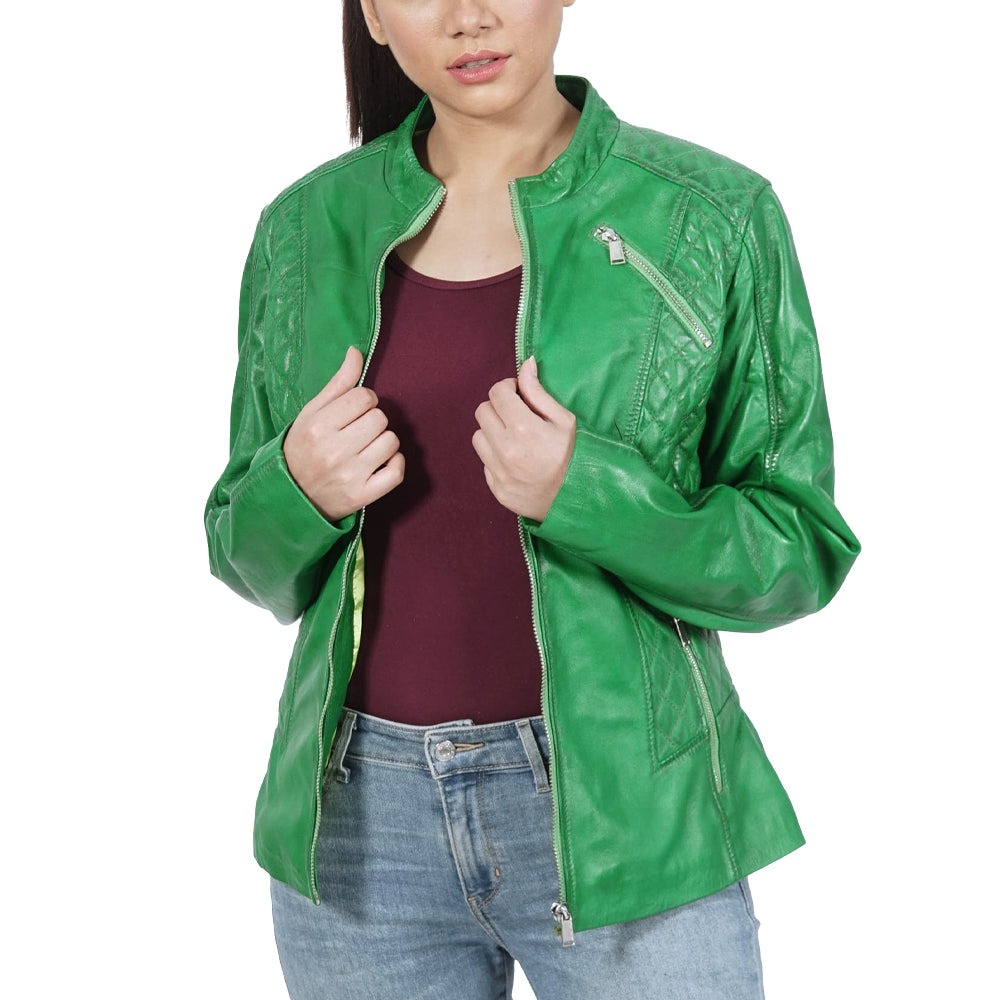 Kosovo Biker Green Leather Jacket