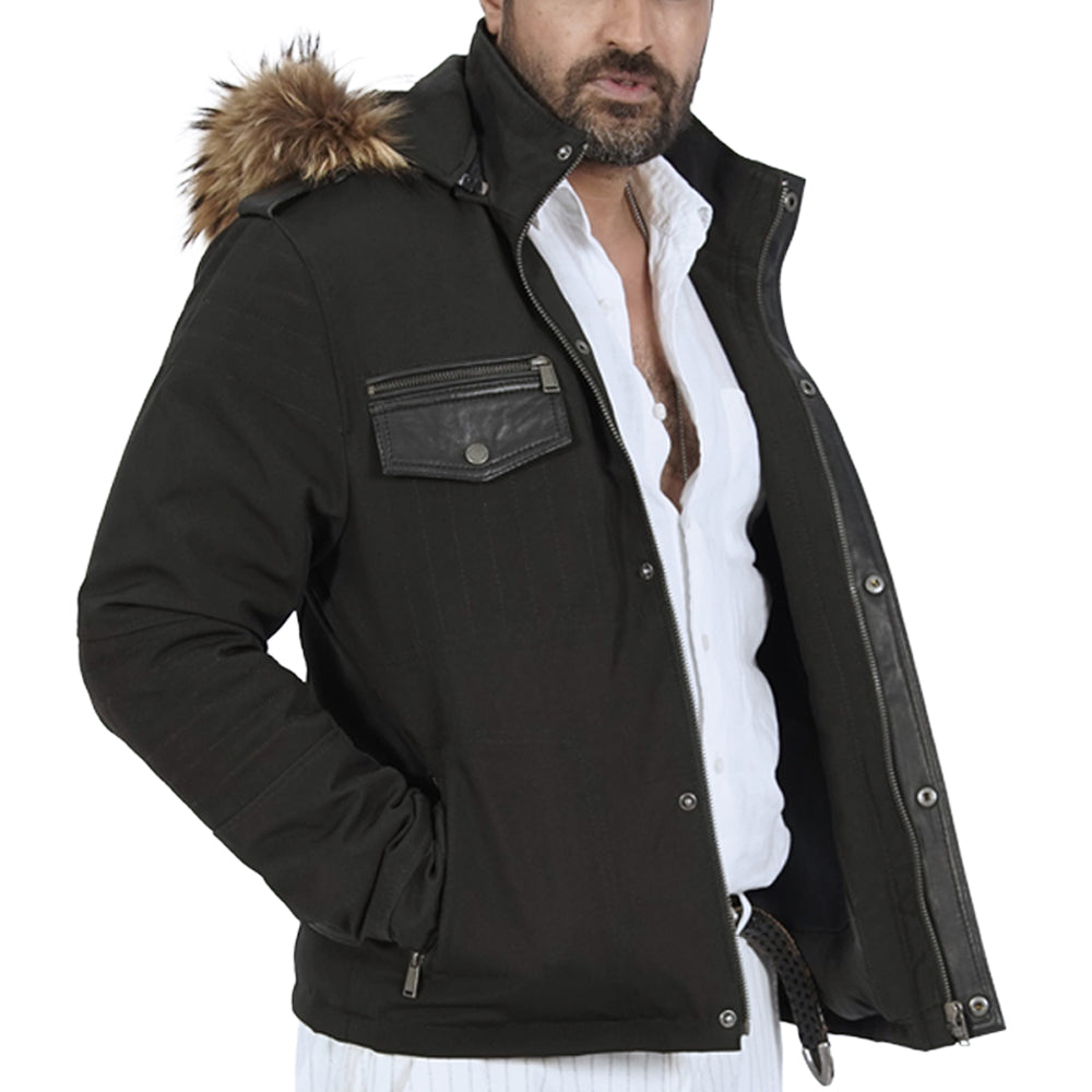 Black jacket 2024 with fur hoodie