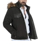 A man in a Faux Fur Hooded Black Jacket featuring a faux fur collar.