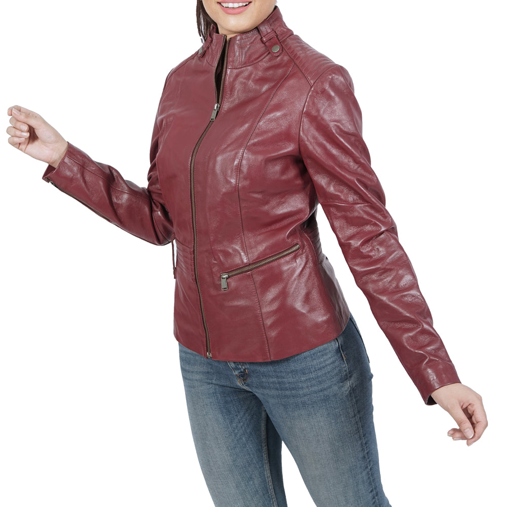 Linda  Burgundy Biker Leather Jacket
