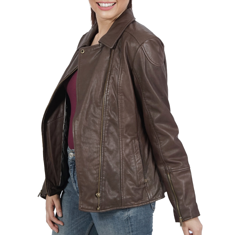 Kiara Zipper Brown Leather Jacket
