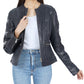 Jenna Star Navy Blue Leather Jacket