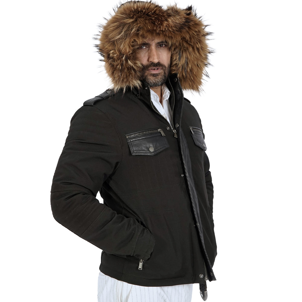 Stylish black parka jacket with a faux fur collar, ideal for staying warm and trendy