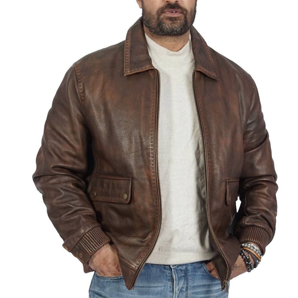 Callister Vintage Bomber Brown Leather Jacket