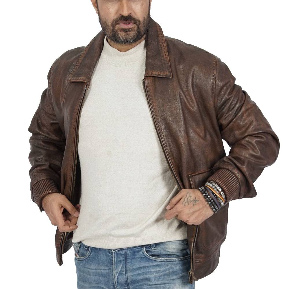 Callister Vintage Bomber Brown Leather Jacket