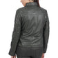 Janet Asymmetric Black Leather Jacket as seen from behind.