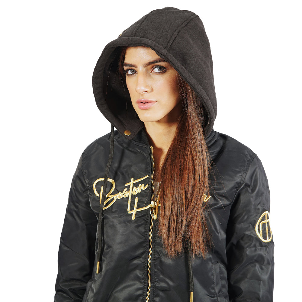 Ibiza Hooded Black Jacket Attached Hoodie With Flat Draw Boston