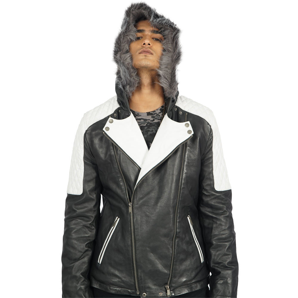 White hooded best sale leather jacket