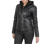 Winter Becky Hooded Black Leather Jacket