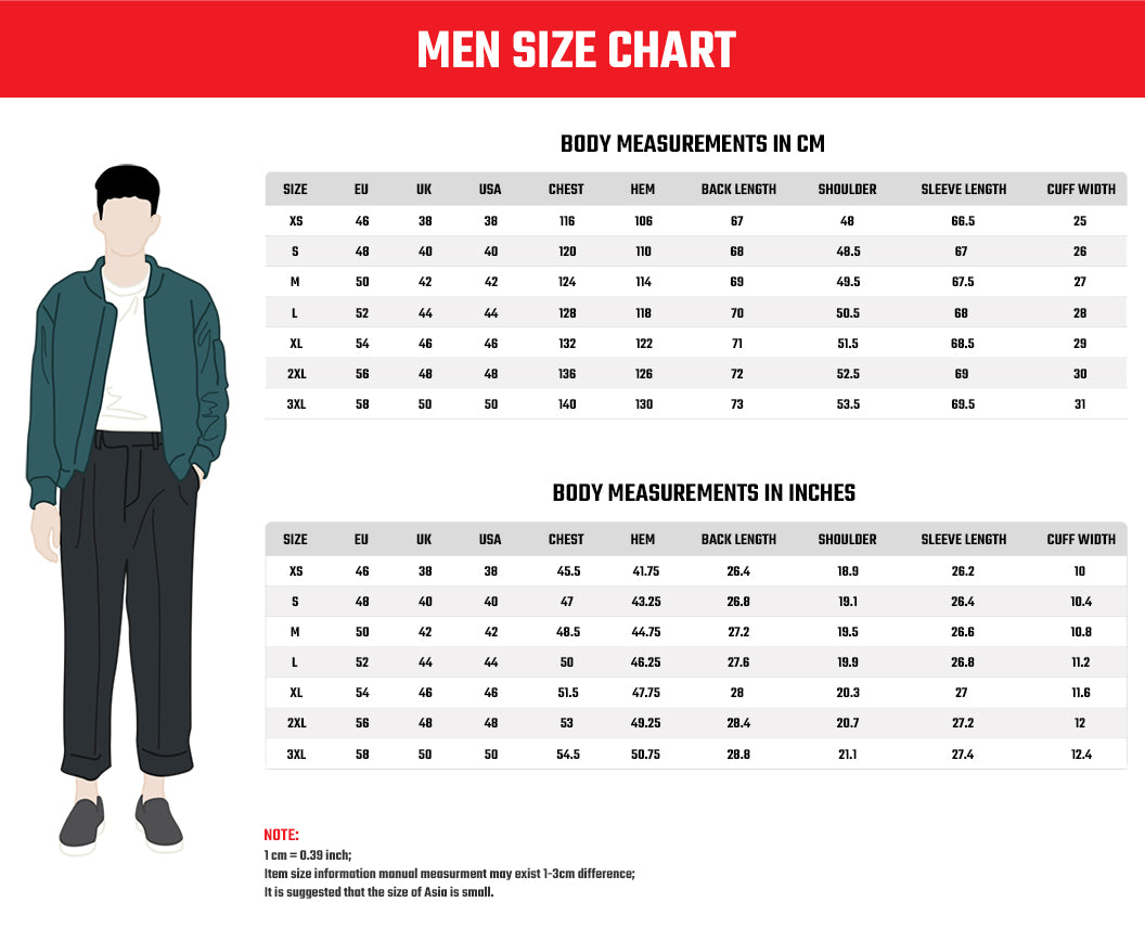 A man standing faux fur hooded jacket Size Chart
