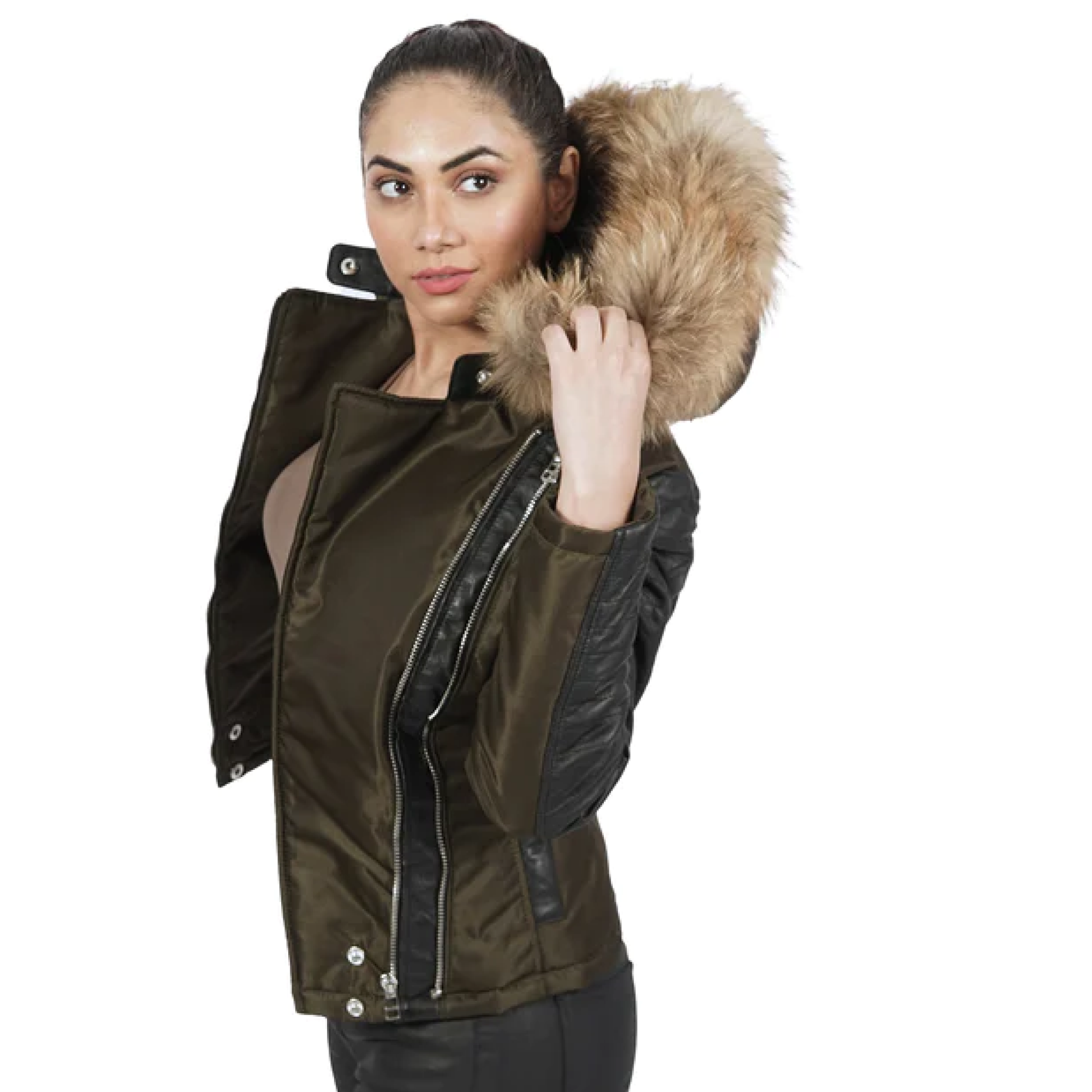 Fur hooded 2025 leather jacket