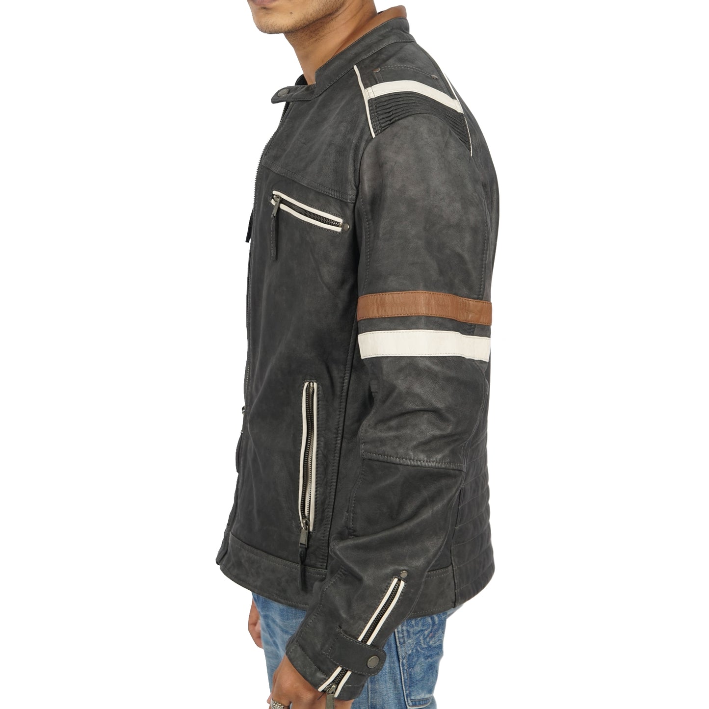 A man wearing Noah black leather jacket